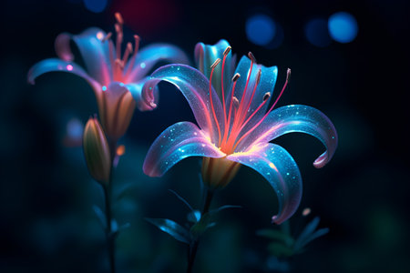 Beautiful lily flower on a dark background. 3d illustrationの素材