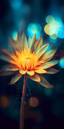 Bright yellow flower on a dark background with a bokeh effectの素材