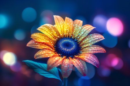 Beautiful sunflower on colorful bokeh background. 3d renderingの素材
