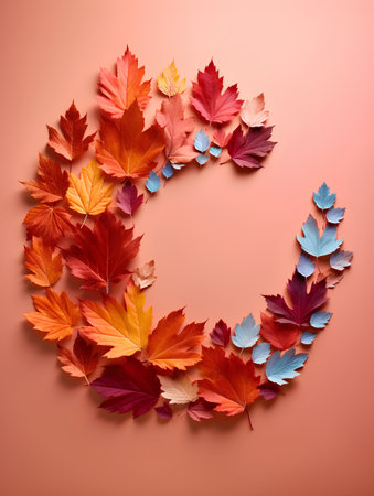 Autumn composition. Frame made of colorful autumn leaves on pink background. Flat lay, top view, copy spaceの素材