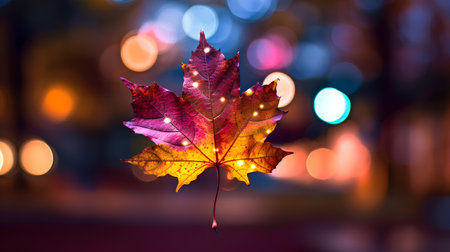 Autumn maple leaf on bokeh background. 3d renderingの素材