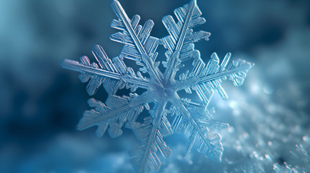Snowflake on a blue background. 3d rendering, 3d illustration.の素材