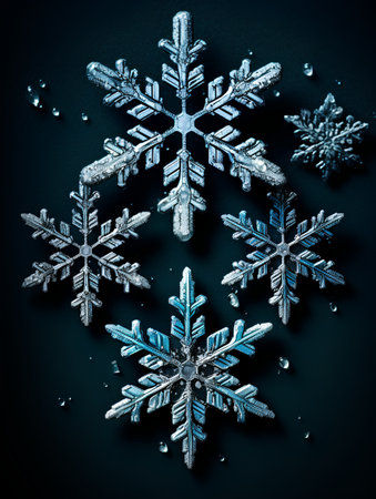 Snowflakes on a black background. Christmas and New Year background.の素材
