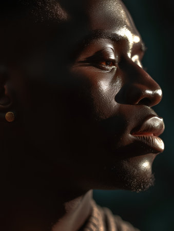 Close-up portrait of an african american man with gold skinの素材