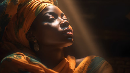 Portrait of a beautiful african woman in a headscarfの素材