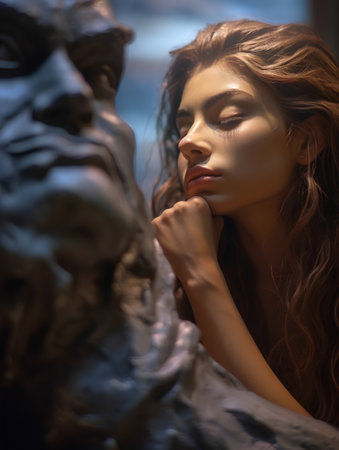 Portrait of a beautiful young woman with long wavy hair. Beauty, fashion.の素材