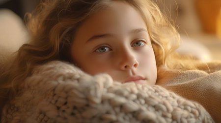 Portrait of a cute little girl in warm knitted sweater.の素材