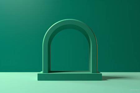 Abstract 3d rendering of minimal geometrical composition. Minimalistic background with green archの素材