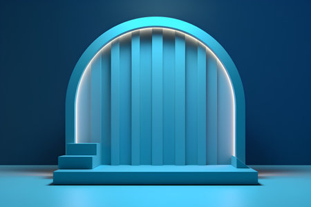 Blue arch in the blue room. 3D rendering. Vector illustrationの素材
