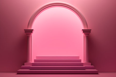 3d rendering of stairway with arch in the pink room.の素材