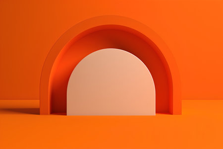 Abstract 3d rendering of orange arch. Minimal scene with empty space.の素材