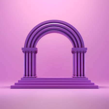 3d illustration of purple arch with columns on a pink background.の素材