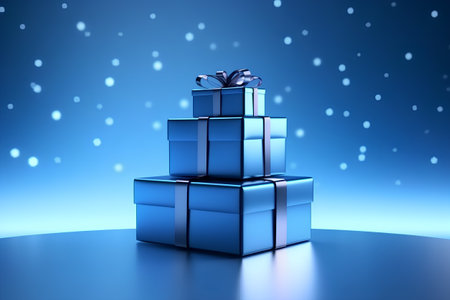 Blue gift boxes on blue background with snowflakes 3D renderingの素材