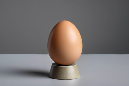 Egg stand on a gray background. 3d render illustration.の素材