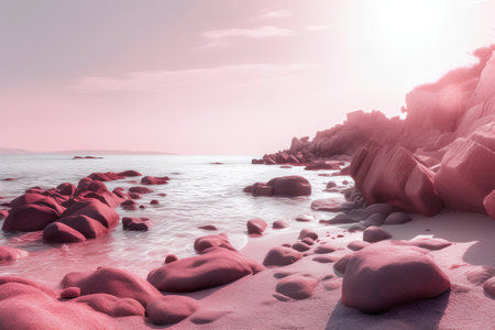 Tropical beach at sunset. Nature composition and vibrant colors.の素材