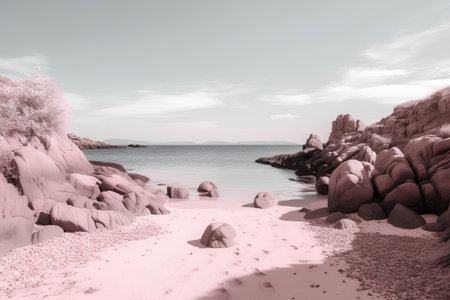 beautiful seascape with sand and stones - retro vintage style