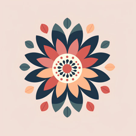 Flower mandala with leaves. Ethnic decorative element. Vector illustration.の素材