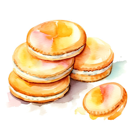 Watercolor macaroons. Hand drawn illustration on white background.の素材