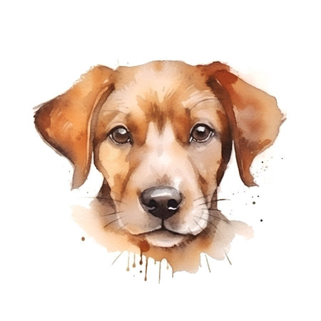 Watercolor portrait of a beagle dog on a white background.の素材