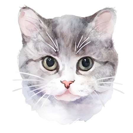 Watercolor portrait of a gray cat. Isolated on white background.の素材