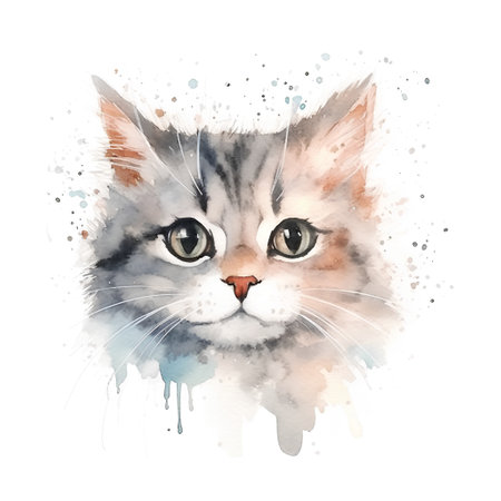 Watercolor portrait of a cute cat on a white background. Vector illustrationの素材