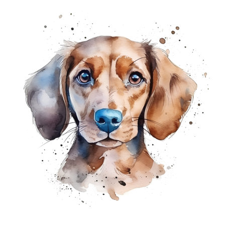 Watercolor portrait of a dachshund dog on a white backgroundの素材