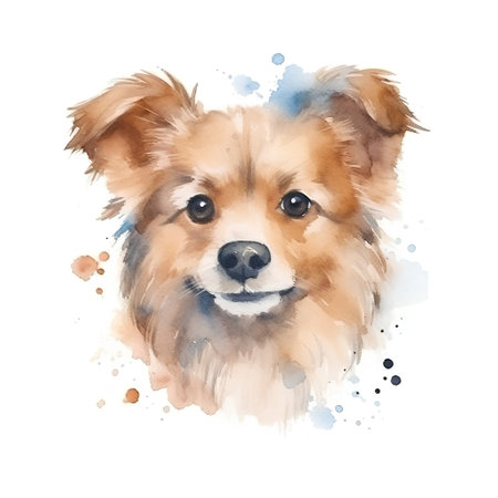 Watercolor portrait of a shetland sheepdog on a white backgroundの素材
