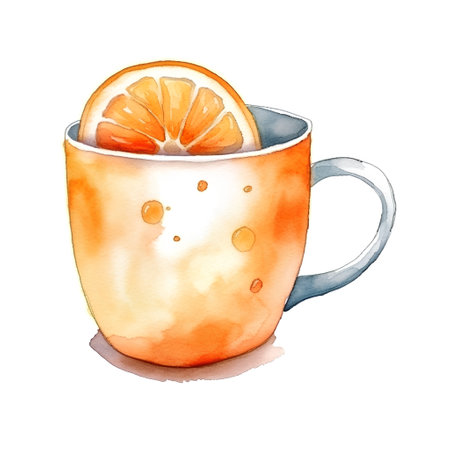 Watercolor illustration of a cup of tea with lemon. Hand-drawn illustrationの素材