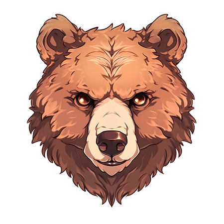 Brown bear head vector illustration on white background. Wild animal portrait.の素材