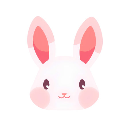 Cute bunny face. Vector illustration in flat style isolated on white background.の素材