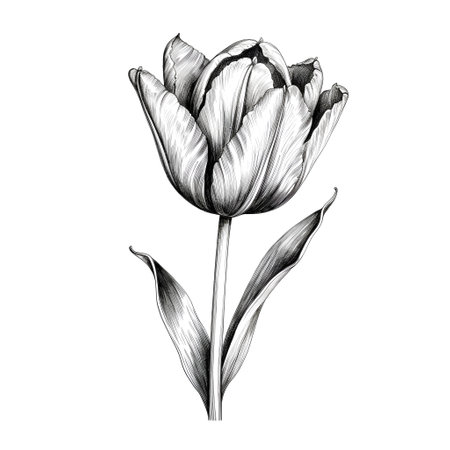 Tulip flower. Hand drawn vector illustration. Isolated on white background.の素材