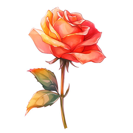 Beautiful red rose isolated on white background. Watercolor illustration.の素材