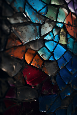 Colorful stained glass texture background. Abstract grunge stained glass background.の素材