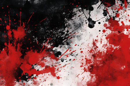 Abstract red and black watercolor background with blots and stains.の素材