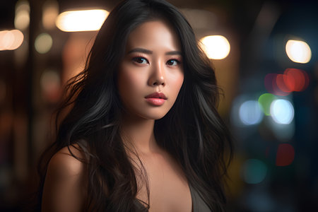 Portrait of beautiful asian woman with makeup and long hair.の素材