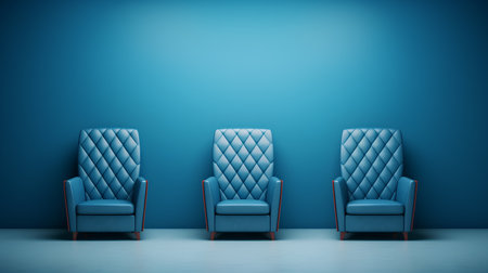 Blue armchairs in a blue interior. 3d rendering mock upの素材