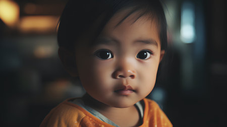 Portrait of cute asian little child girl looking at camera.の素材