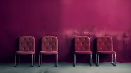 Red chairs in a row on a pink wall. 3d renderingの素材