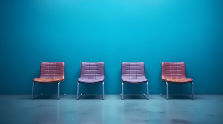 Row of chairs in a room with blue wall. 3d renderingの素材