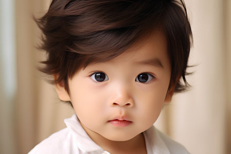 Portrait of cute asian baby boy with beautiful hairstyle.の素材
