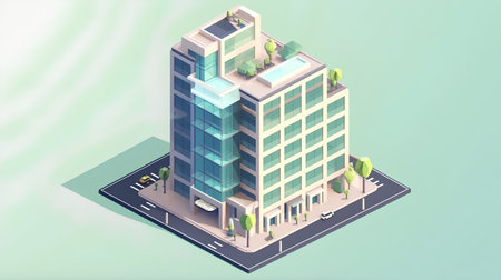 Isometric office building. Vector illustration of a modern skyscraper.の素材