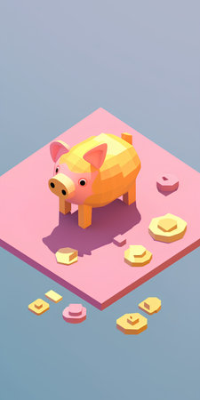 Vector isometric piggy bank. Piggy bank with coins.の素材