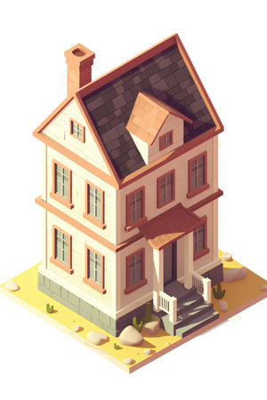 Isometric house with a roof and a chimney. Vector illustration.の素材