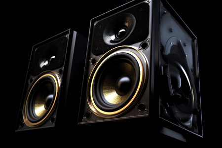 Photo for Black loudspeakers on a black background. 3d render image. - Royalty Free Image