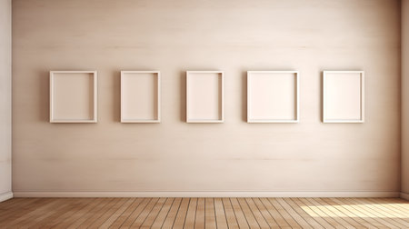 Empty room with frames on the wall, 3d render, square imageの素材
