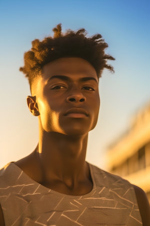 Portrait of a beautiful young african american woman with afro hairstyleの素材