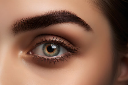 Close up of beautiful female eye with long eyelashes. Perfect makeup.の素材