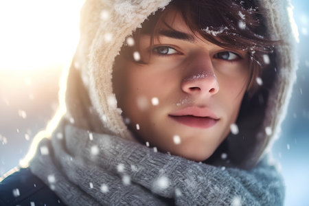 Portrait of a beautiful young woman in winter clothes. Winter fashion.の素材