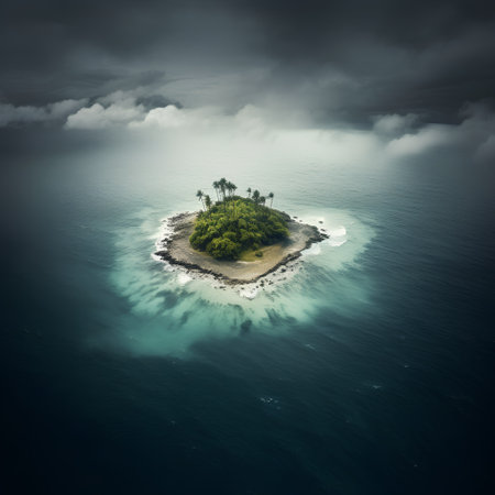Aerial view of a small island in the middle of the ocean.の素材