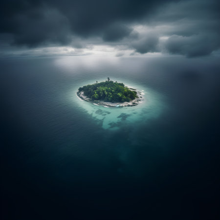 Aerial view of a small island in the middle of the ocean.の素材